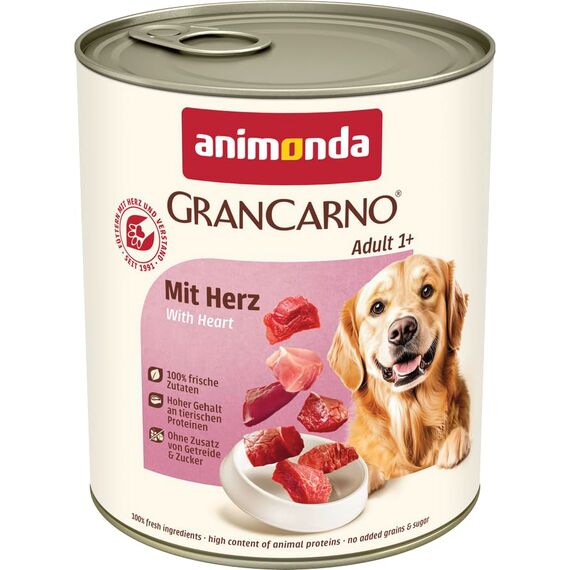 animonda GranCarno Hunde Nassfutter mit Herz (6 x 800 g), getreidefreies Hundenassfutter ohne Zucker, für ausgewachsene Hunde, mit frischen fleischigen Zutaten