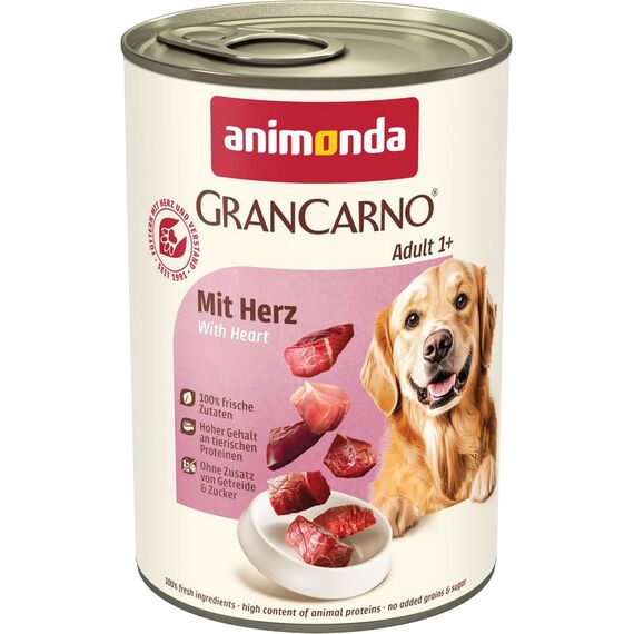 animonda GranCarno Hunde Nassfutter mit Herz (6 x 400 g), getreidefreies Hundenassfutter ohne Zucker, für ausgewachsene Hunde, mit frischen fleischigen Zutaten