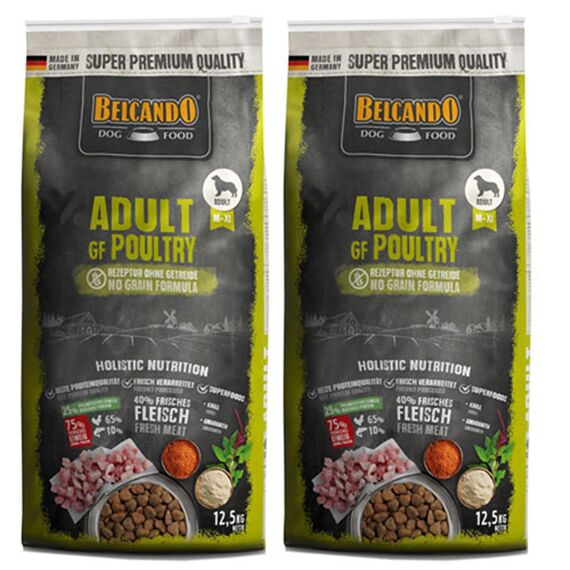 BELCANDO Hundefutter Adult GF Poultry 2X 12,5kg, Getreidefreies Trockenfutter für Hunde mit Futterunverträglichkeiten gegen Gluten