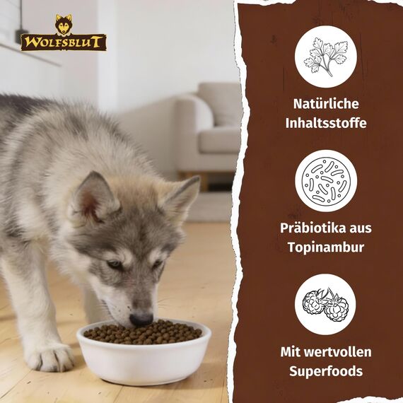 WOLFSBLUT – Wide Plain Puppy | Trockenfutter mit natürlichen Zutaten und wertvollen Superfoods für heranwachsende Hunde. Getreidefreies Alleinfutter ohne Zusatzstoffe im Beutel | 12,5kg Pferd