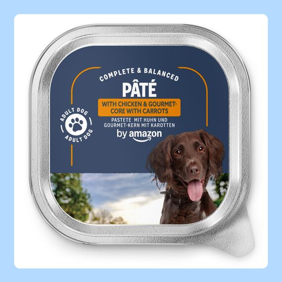by Amazon Nassfutter für Hunde, Pastete mit Hühnchen und Gourmet-Kern mit Karotten und Nudeln, 300g, 10er-Pack