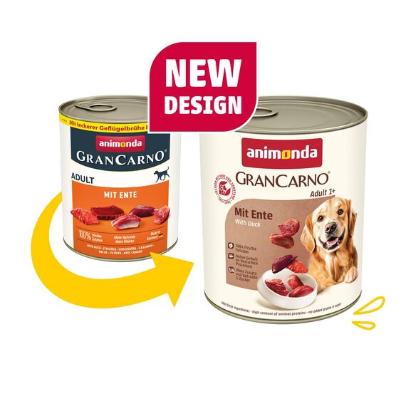 animonda GranCarno Hunde Nassfutter mit Ente (6 x 800 g), getreidefreies Hundenassfutter ohne Zucker, für ausgewachsene Hunde, mit frischen fleischigen Zutaten