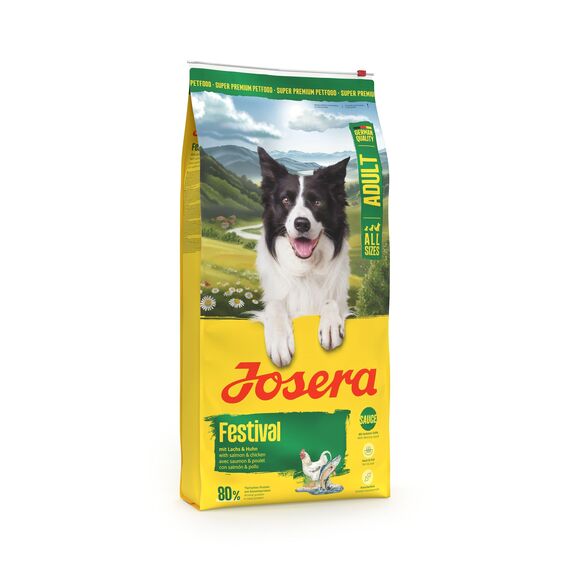 JOSERA Adult Festival Lachs & Huhn (1 x 12,5 kg) | Premium Trockenfutter für ausgewachsene wählerische aktive Hunde | energiereich | leckerer Soßenmantel - auch zum Einweichen | glutenfrei | 1er Pack