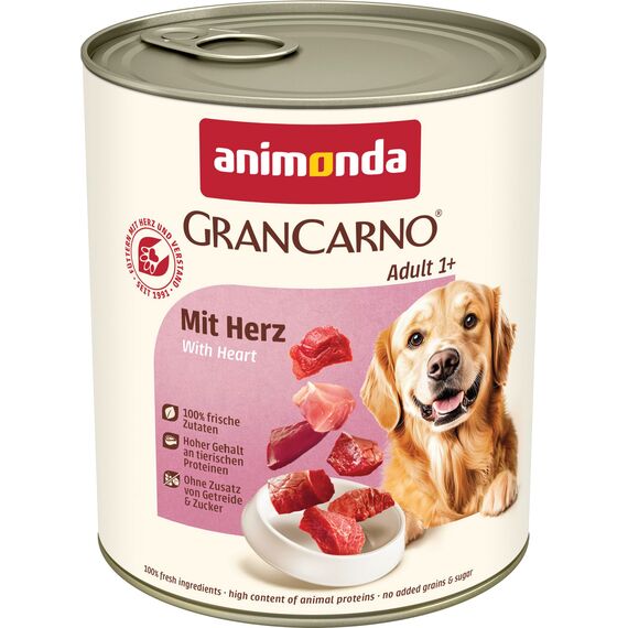 animonda GranCarno Hunde Nassfutter mit Herz (6 x 800 g), getreidefreies Hundenassfutter ohne Zucker, für ausgewachsene Hunde, mit frischen fleischigen Zutaten