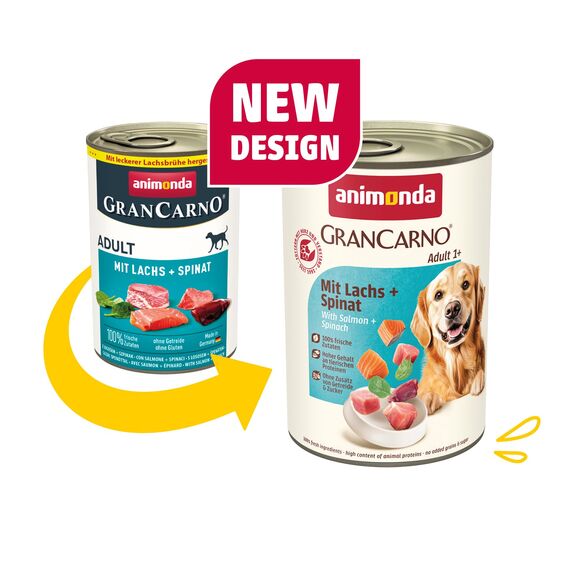 animonda GranCarno Hunde Nassfutter mit Lachs + Spinat (6 x 400 g), getreidefreies Hundenassfutter ohne Zucker, für ausgewachsene Hunde, mit frischen fleischigen Zutaten