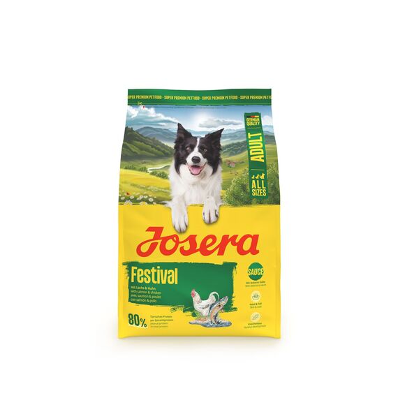 JOSERA Adult Festival Lachs & Huhn (1 x 3 kg) | Premium Trockenfutter für ausgewachsene wählerische aktive Hunde | energiereich | leckerer Soßenmantel - auch zum Einweichen | glutenfrei | 1er Pack