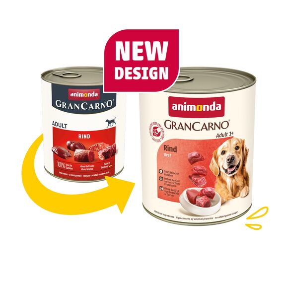 animonda GranCarno Adult Rind (6 x 800 g), Hundenassfutter für ausgewachsene Tiere, Nassfutter für Hunde mit 100 % frischen, fleischlichen Zutaten, Hundefutter ohne Getreide
