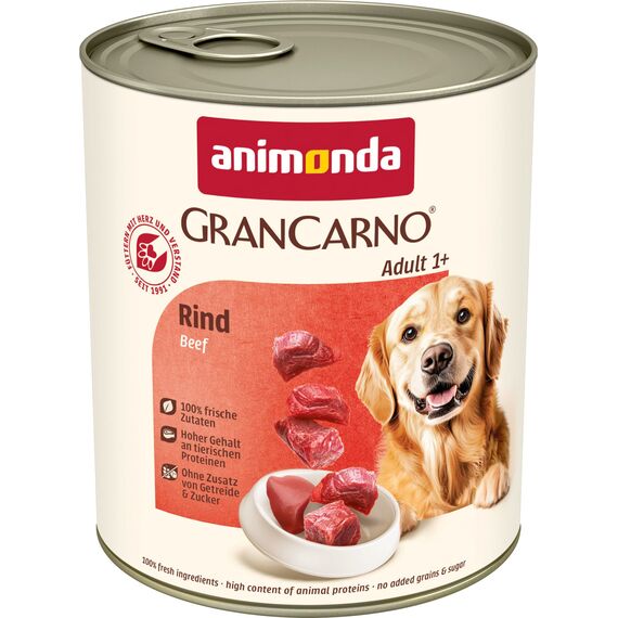 animonda GranCarno Adult Rind (6 x 800 g), Hundenassfutter für ausgewachsene Tiere, Nassfutter für Hunde mit 100 % frischen, fleischlichen Zutaten, Hundefutter ohne Getreide