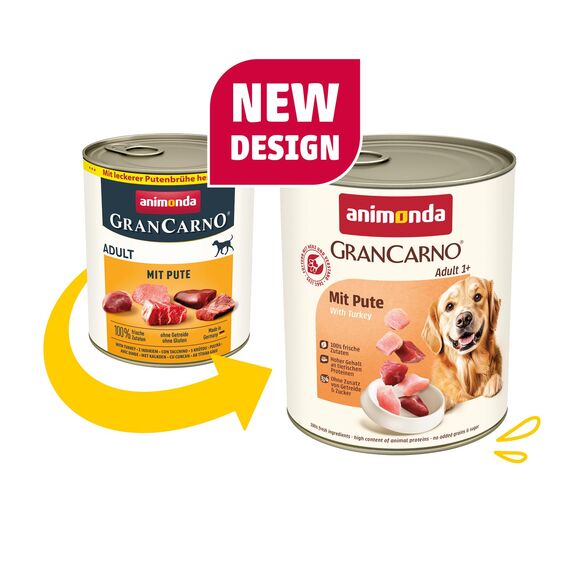 animonda GranCarno Hunde Nassfutter mit Pute (6 x 800 g), getreidefreies Hundenassfutter ohne Zucker, für ausgewachsene Hunde, mit frischen fleischigen Zutaten