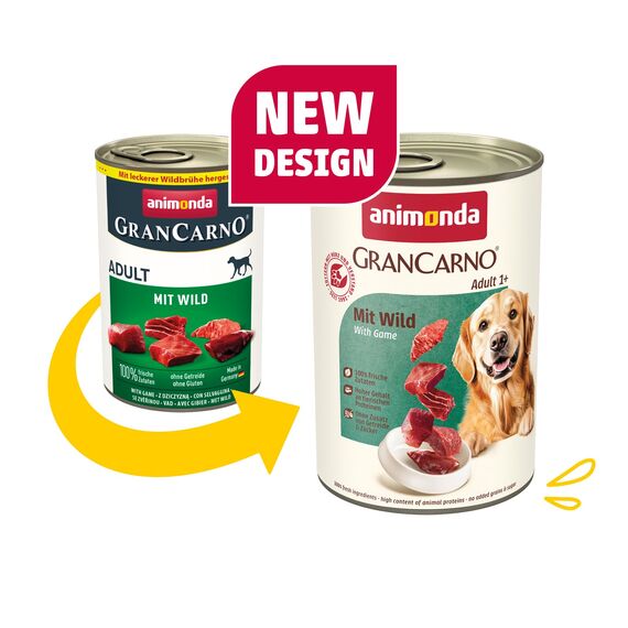 animonda GranCarno Hunde Nassfutter mit Wild (6 x 400 g), getreidefreies Hundenassfutter ohne Zucker, für ausgewachsene Hunde, mit frischen fleischigen Zutaten