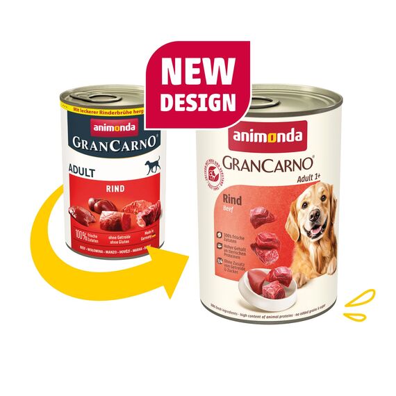 animonda GranCarno Hunde Nassfutter mit Rind pur (6 x 400 g), getreidefreies Hundenassfutter ohne Zucker, für ausgewachsene Hunde, mit frischen fleischigen Zutaten