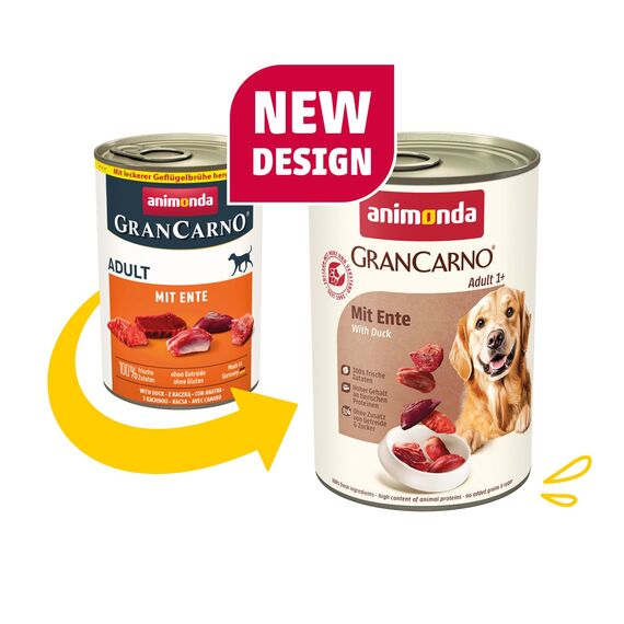 animonda GranCarno Hunde Nassfutter mit Ente (6 x 400g), getreidefreies Hundenassfutter ohne Zucker, für ausgewachsene Hunde, mit frischen fleischigen Zutaten