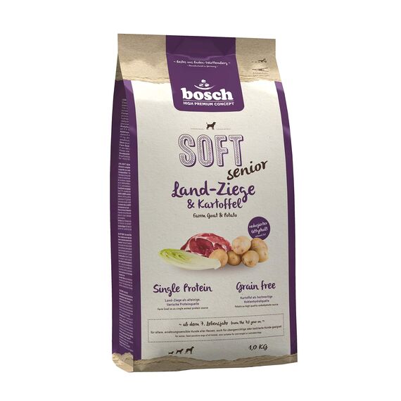 bosch HPC SOFT Senior Ziege & Kartoffel | halbfeuchtes Hundefutter für ältere, ernährungssensible Hunde aller Rassen | Single Protein | Grain Free, 5 x 1 kg