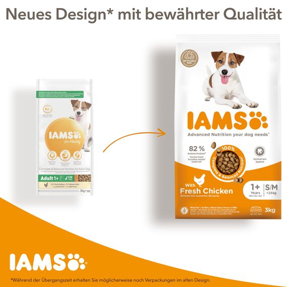 IAMS Junior Hundefutter trocken mit Huhn - Welpenfutter für Welpen im Alter von 1-12 Monaten, geeignet für kleine & mittelgroße Rassen, 3 kg