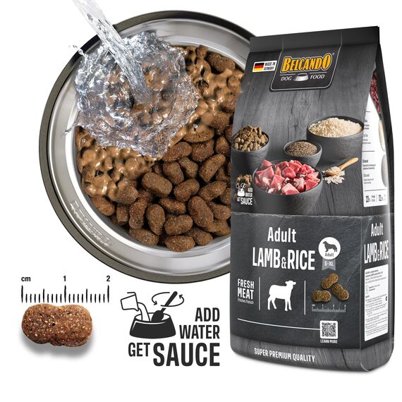BELCANDO Adult Lamb & Rice [12,5 kg] Hundefutter | Trockenfutter mit Lamm für empfindliche Hunde | Alleinfuttermittel für ausgewachsene Hunde ab 1 Jahr