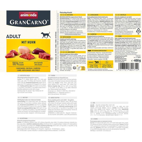 animonda GranCarno Adult mit Huhn (12 x 400 g), Hunde Nassfutter für ausgewachsene Tiere, Nassfutter für Hunde mit 100% frischen, fleischlichen Zutaten, Hundefutter ohne Getreide