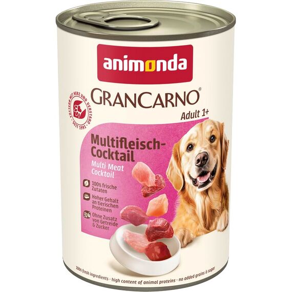 animonda GranCarno Adult Multifleisch-Cocktail (6 x 400 g), Hunde Nassfutter für ausgewachsene Tiere, Nassfutter für Hunde mit 100% frischen, fleischlichen Zutaten, Hundefutter ohne Getreide