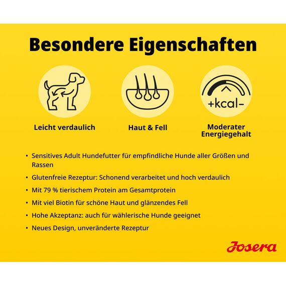 JOSERA Adult SensiPlus Ente & Reis (1 x 3 kg) | Premium Trockenfutter für ausgewachsene empfindliche Hunde | mit viel Biotin für gesunde Haut & Fell | hoch verdaulich | glutenfrei | 1er Pack