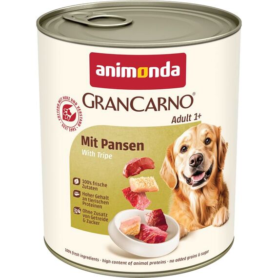 animonda GranCarno Hunde Nassfutter mit Pansen (6 x 800 g), getreidefreies Hundenassfutter ohne Zucker, für ausgewachsene Hunde, mit frischen fleischigen Zutaten