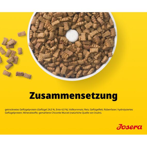 JOSERA Adult SensiPlus Ente & Reis (1 x 900 g) | Premium Trockenfutter für ausgewachsene empfindliche Hunde | mit viel Biotin für gesunde Haut & Fell | hoch verdaulich | glutenfrei | 1er Pack
