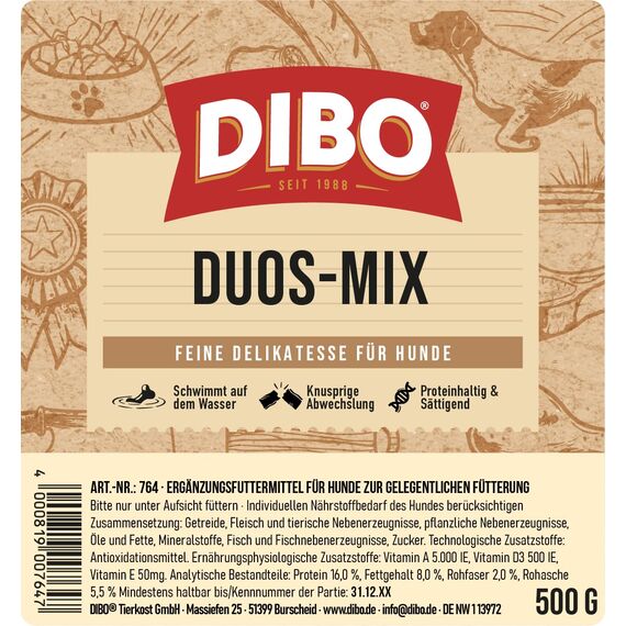 Duos-Mix, 500g-Beutel, Backwaren als gesunde, natürliche Ernährung für Hunde von DIBO, Hundefutter, Barf, B.A.R.F., Leckerli, Hundekekse (Packung mit 2)
