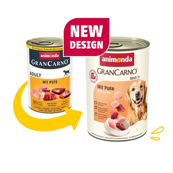 animonda GranCarno Hunde Nassfutter mit Pute (6 x 400 g), getreidefreies Hundenassfutter ohne Zucker, für ausgewachsene Hunde, mit frischen fleischigen Zutaten