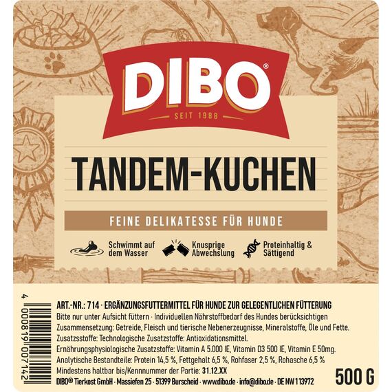 DIBO Tandem-Kuchen, 500g-Beutel, Backwaren als gesunde, natürliche Ernährung für Hunde von DIBO, Hundefutter, Barf, B.A.R.F., Leckerli, Hundekekse