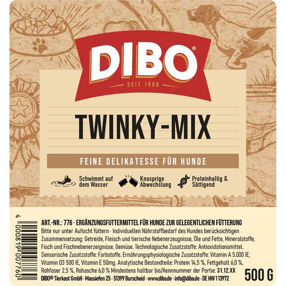 Twinky-Mix, 500g-Beutel, Backwaren als gesunde, natürliche Ernährung für Hunde von DIBO, Hundefutter, Barf, B.A.R.F., Leckerli, Hundekekse (Packung mit 3)