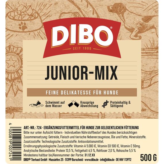 DIBO Junior-Mix, 500g-Beutel, Backwaren als gesunde, natürliche Ernährung für Hunde von DIBO, Hundefutter, Barf, B.A.R.F., Leckerli, Hundekekse