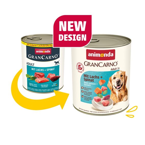 animonda GranCarno Hunde Nassfutter mit Lachs + Spinat (6 x 800 g), getreidefreies Hundenassfutter ohne Zucker, für ausgewachsene Hunde, mit frischen fleischigen Zutaten