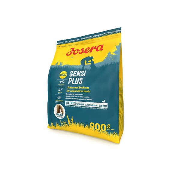JOSERA SensiPlus (5 x 900 g) | Adult | Premium Trockenfutter für ausgewachsene empfindliche Hunde | Ente & Reis | mit viel Biotin für gesunde Haut & Fell | weizenfrei | Hundefutter | 5er Pack