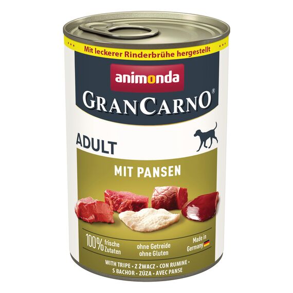 animonda GranCarno Hunde Nassfutter mit Pansen (6 x 400 g), getreidefreies Hundenassfutter ohne Zucker, für ausgewachsene Hunde, mit frischen fleischigen Zutaten