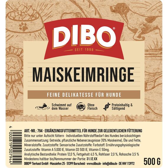 Maiskeimringe, 500g-Beutel, Backwaren als gesunde, natürliche Ernährung für Hunde von DIBO, Hundefutter, Barf, B.A.R.F., Leckerli, Hundekekse (Packung mit 2)