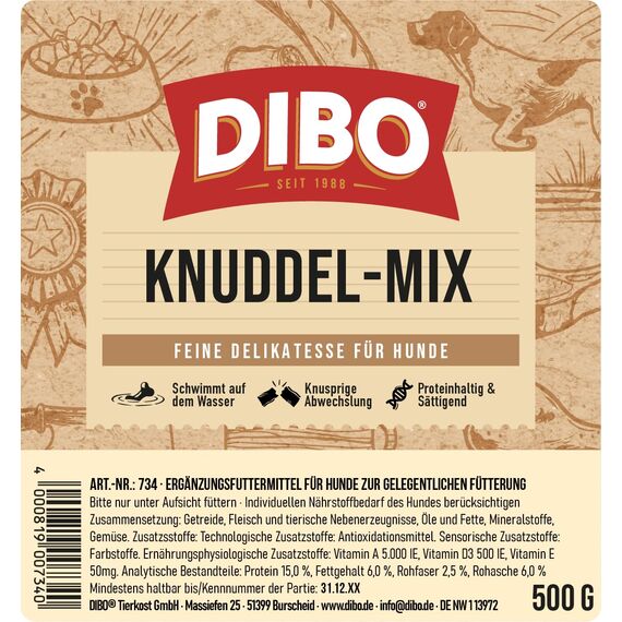 DIBO Knuddel-Mix, 500g-Beutel, Backwaren als gesunde, natürliche Ernährung für Hunde von DIBO, Hundefutter, Barf, B.A.R.F., Leckerli, Hundekekse