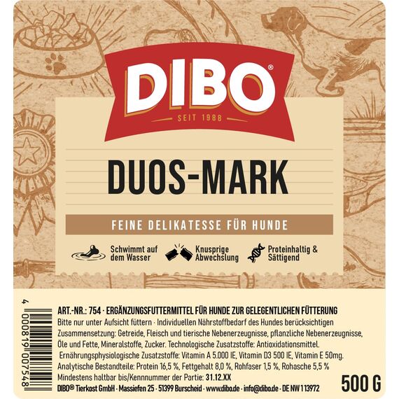 Duos-Mark, 500g-Beutel, Backwaren als gesunde, natürliche Ernährung für Hunde von DIBO, Hundefutter, Barf, B.A.R.F., Leckerli, Hundekekse (Packung mit 3)