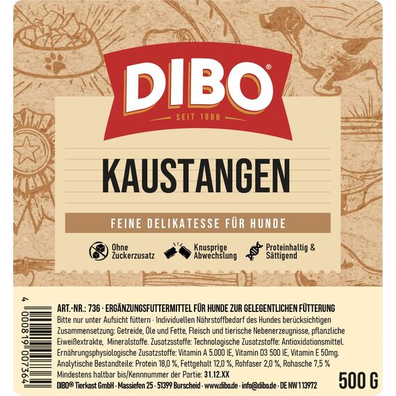 DIBO Kaustangen, 500g-Beutel, Backwaren als gesunde, natürliche Ernährung für Hunde von DIBO, Hundefutter, Barf, B.A.R.F., Leckerli, Hundekekse
