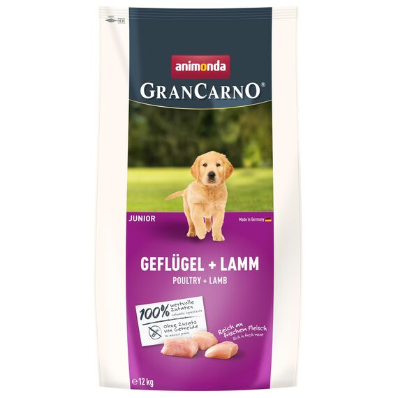 animonda GranCarno Junior Hundetrockenfutter getreidefrei Geflügel + Lamm (1 x 12 kg), Trockenfutter für Junge Hunde ohne Getreide, Welpenfutter trocken mit hoher Bekömmlichkeit