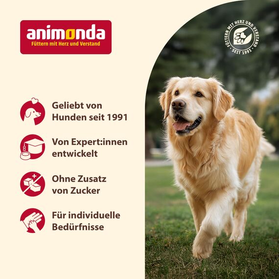 animonda GranCarno Hunde Nassfutter mit Rind + Lamm (6 x 800 g), getreidefreies Hundenassfutter ohne Zucker, für ausgewachsene Hunde, mit frischen fleischigen Zutaten