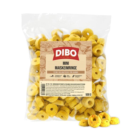 DIBO Mini-Maiskeimringe - der schmackhafte Hundekeks für zwischendurch - schonend zubereiteter Hundekeks für ihren Hund - 500g Beutel