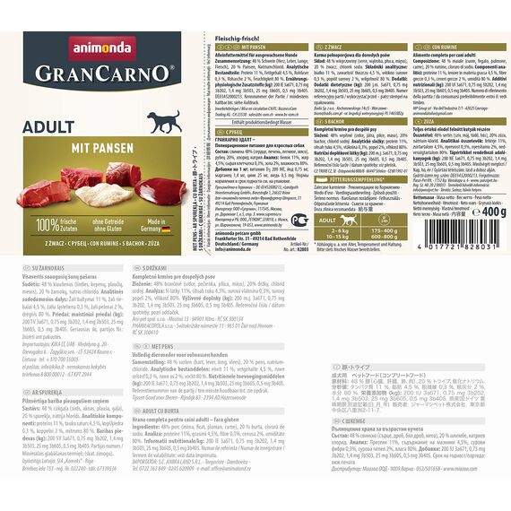 animonda GranCarno Hunde Nassfutter mit Pansen (6 x 400 g), getreidefreies Hundenassfutter ohne Zucker, für ausgewachsene Hunde, mit frischen fleischigen Zutaten