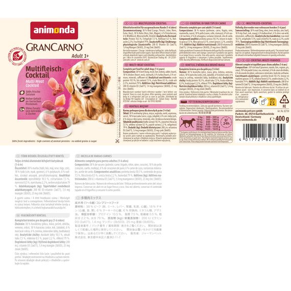 animonda GranCarno Adult Multifleisch-Cocktail (6 x 400 g), Hunde Nassfutter für ausgewachsene Tiere, Nassfutter für Hunde mit 100% frischen, fleischlichen Zutaten, Hundefutter ohne Getreide