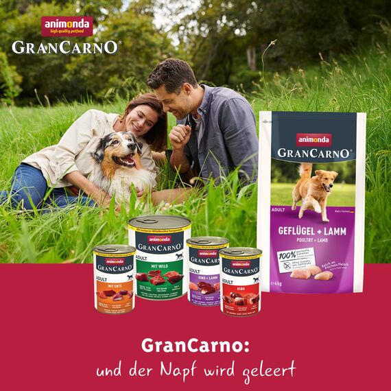 animonda GranCarno Adult Hundetrockenfutter getreidefrei Geflügel + Lamm (1 x 12 kg), Trockenfutter für Erwachsene Hunde ohne Gluten und Weizen, Hundefutter trocken mit hoher Bekömmlichkeit