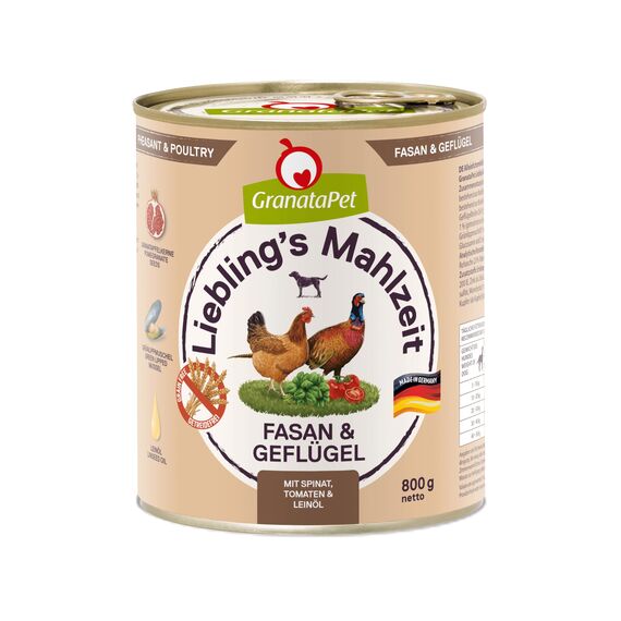 GranataPet Liebling's Mahlzeit Fasan & Geflügel, Nassfutter für Hunde, Hundefutter ohne Getreide & ohne Zuckerzusätze, Alleinfuttermittel, 6 x 800 g