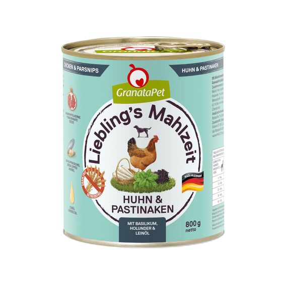 GranataPet Liebling's Mahlzeit Huhn & Pastinaken, Nassfutter für Hunde, Hundefutter ohne Getreide & ohne Zuckerzusätze, Alleinfuttermittel, 6 x 800 g