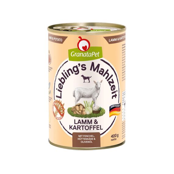 GranataPet Liebling's Mahlzeit Lamm & Kartoffel, Nassfutter für Hunde, Hundefutter ohne Getreide & ohne Zuckerzusätze, Alleinfuttermittel, 6 x 400 g