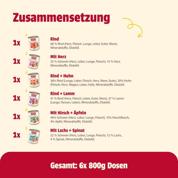 animonda GranCarno Adult Herzhafte Variation (6 x 800 g), Hunde Nassfutter für ausgewachsene Tiere, Nassfutter für Hunde mit 100% frischen, fleischlichen Zutaten, Hundefutter ohne Getreide