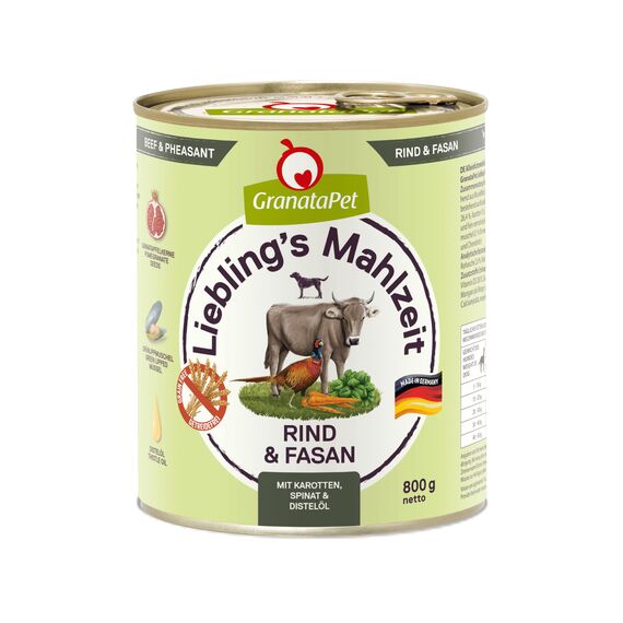 GranataPet Liebling's Mahlzeit Rind & Fasan, Nassfutter für Hunde, Hundefutter ohne Getreide & ohne Zuckerzusätze, Alleinfuttermittel, 6 x 800 g