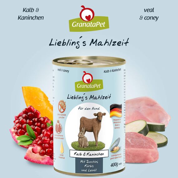 GranataPet Liebling's Mahlzeit Multipack 3, Nassfutter für Hunde im Probierpaket, Alleinfuttermittel ohne Getreide, Hundefutter mit hohem Fleischanteil & hochwertigen Ölen, 6 x 400 g