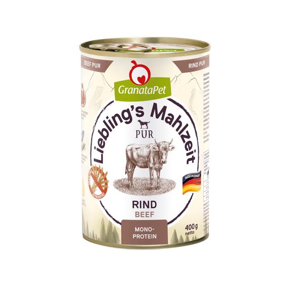 GranataPet Liebling's Mahlzeit Rind PUR, Nassfutter für Hunde, Hundefutter ohne Getreide & Zuckerzusätze, Alleinfuttermittel mit hohem Fleischanteil & hochwertigen Ölen, 6 x 400 g