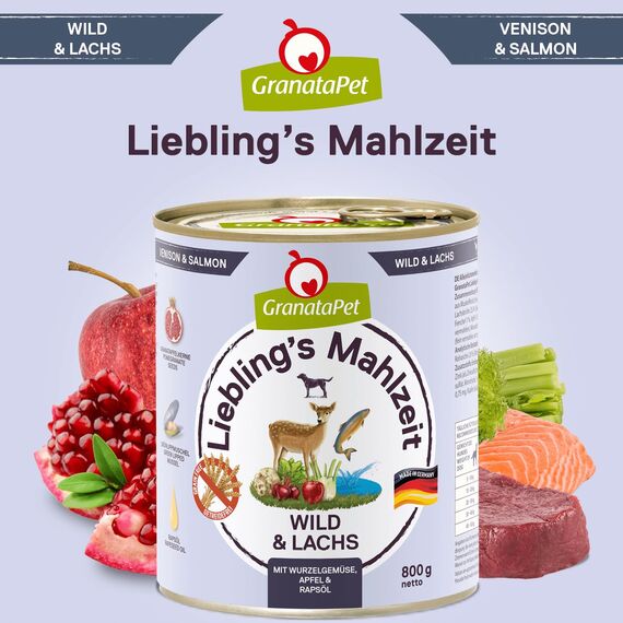 GranataPet Liebling's Mahlzeit Wild & Lachs, Nassfutter für Hunde, Hundefutter ohne Getreide & ohne Zuckerzusätze, Alleinfuttermittel, 6 x 800 g